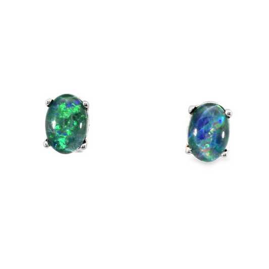 Triplet Opal Earrings in Stainless Steel - Green-Blue