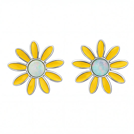 Light Opal Daisy Earrings in Stainless Steel - Multicolour