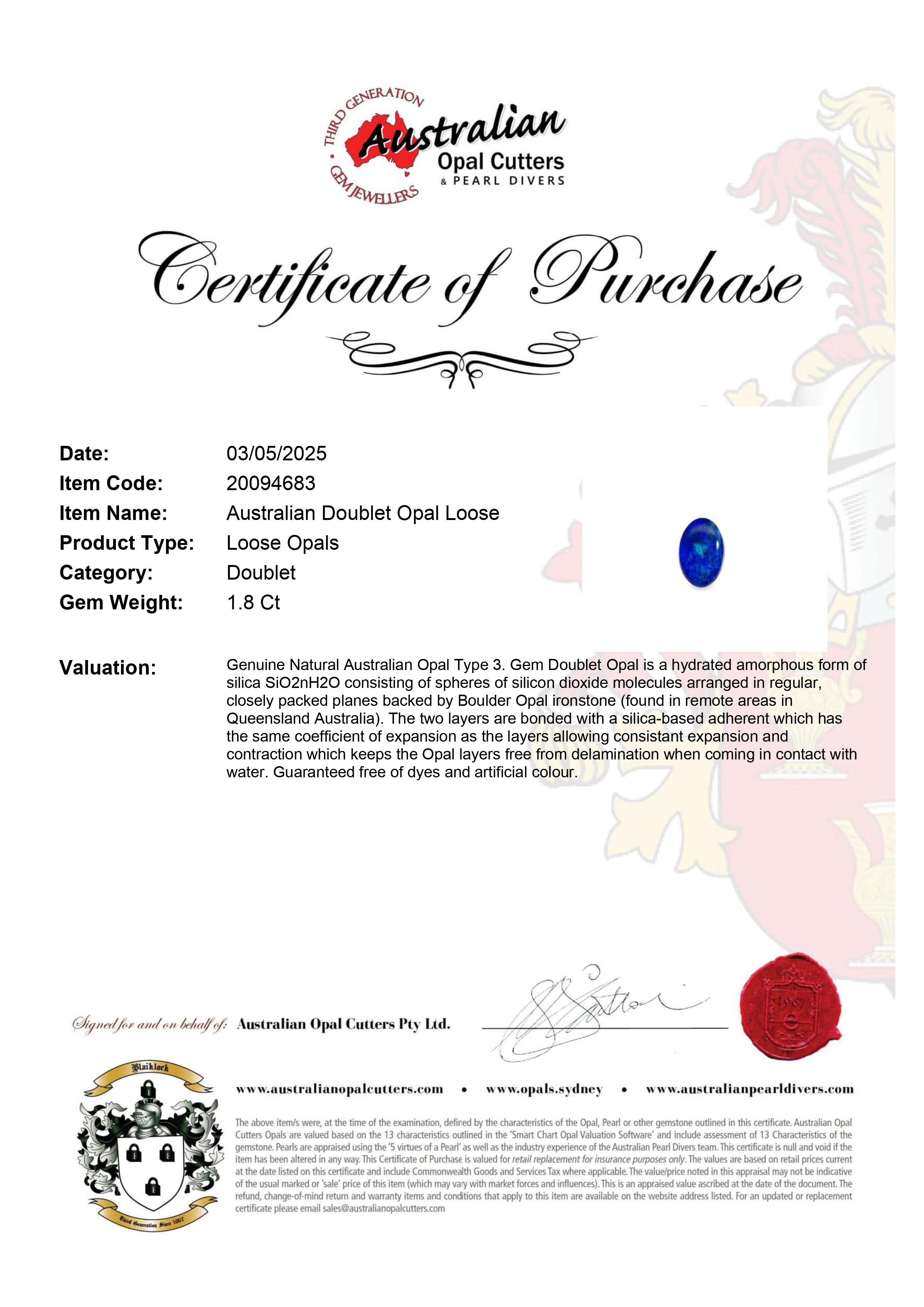 Australian Doublet Opal Loose