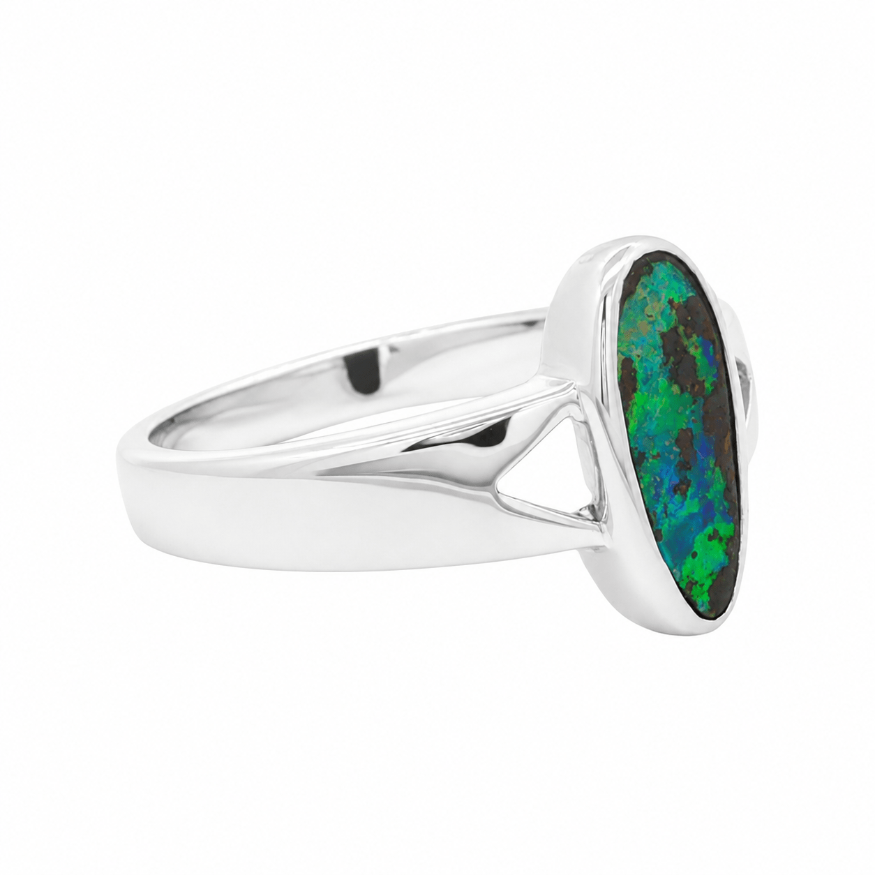 Boulder Opal Ring set in 925 Sterling Silver - Green-Blue - Australian Opal Cutters and Pearl Divers