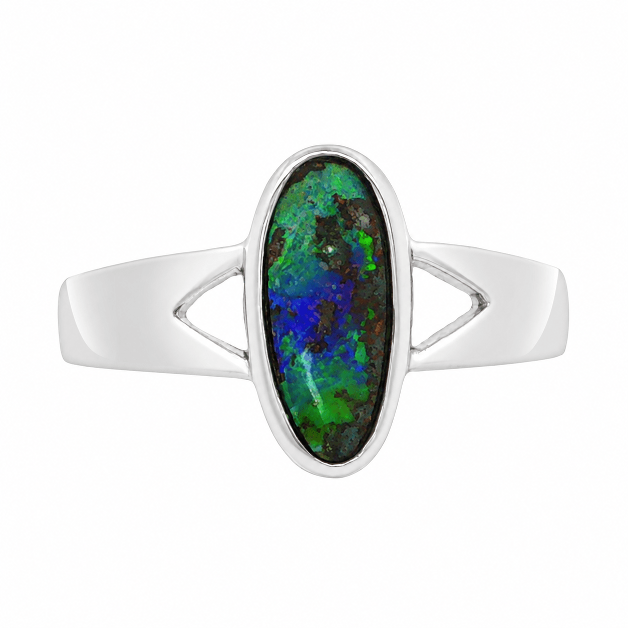 Boulder Opal Ring set in 925 Sterling Silver - Green-Blue - Australian Opal Cutters and Pearl Divers