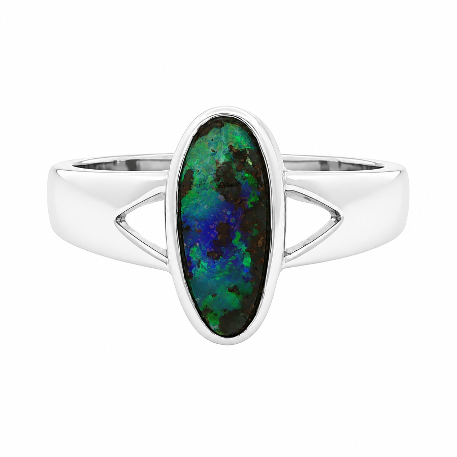 Boulder Opal Ring set in 925 Sterling Silver - Green-Blue - Australian Opal Cutters and Pearl Divers