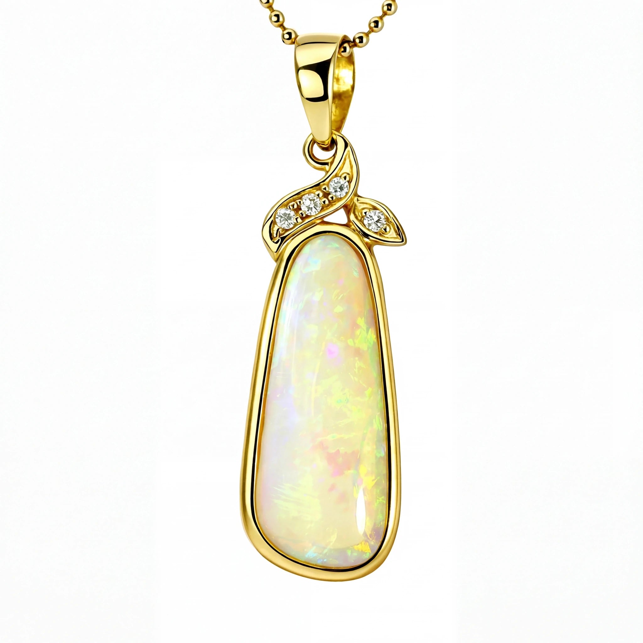 Light Opal Pendant In 14k Yellow Gold - Australian Opal Cutters and Pearl Divers