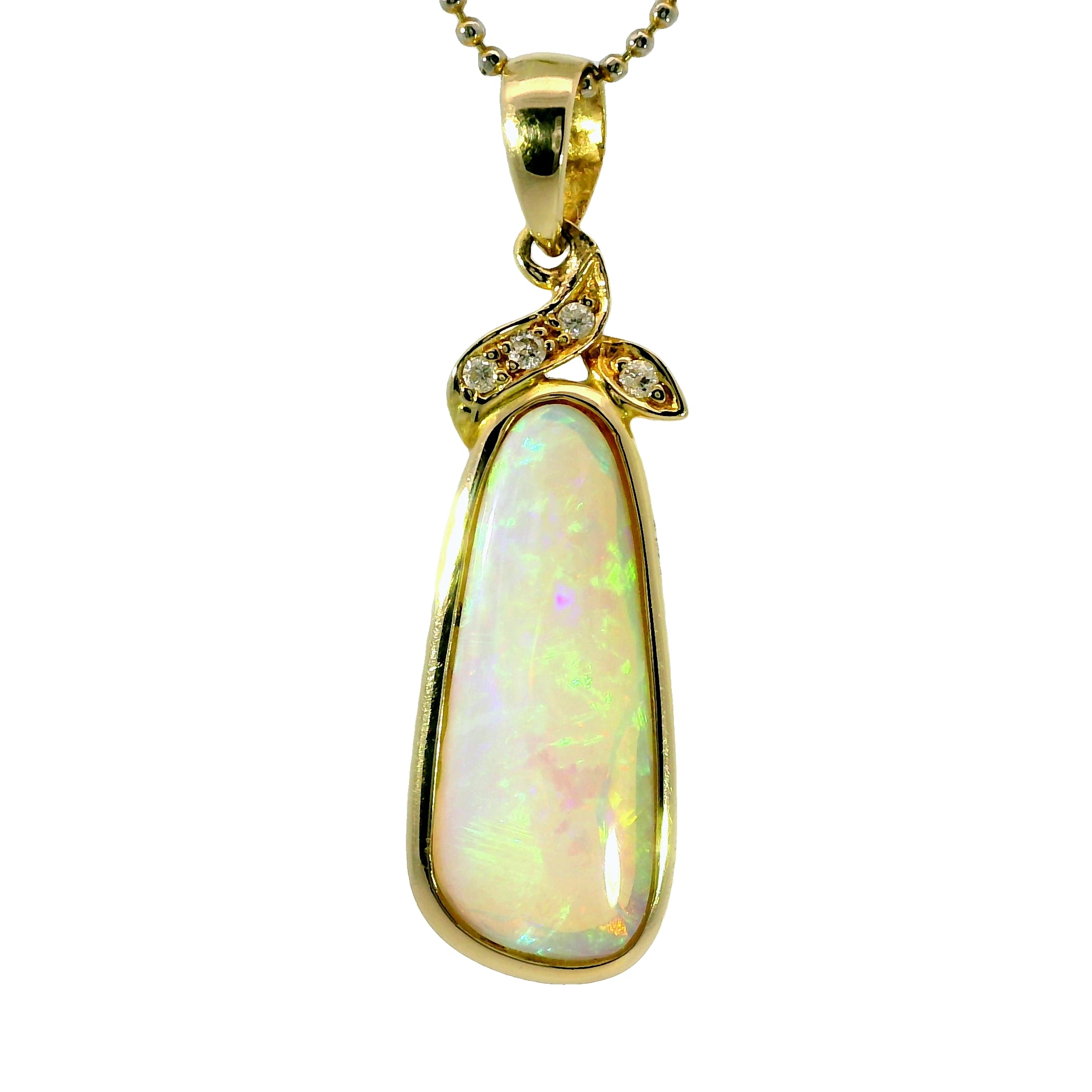 Light Opal Pendant in 14K Yellow Gold - Green-Blue