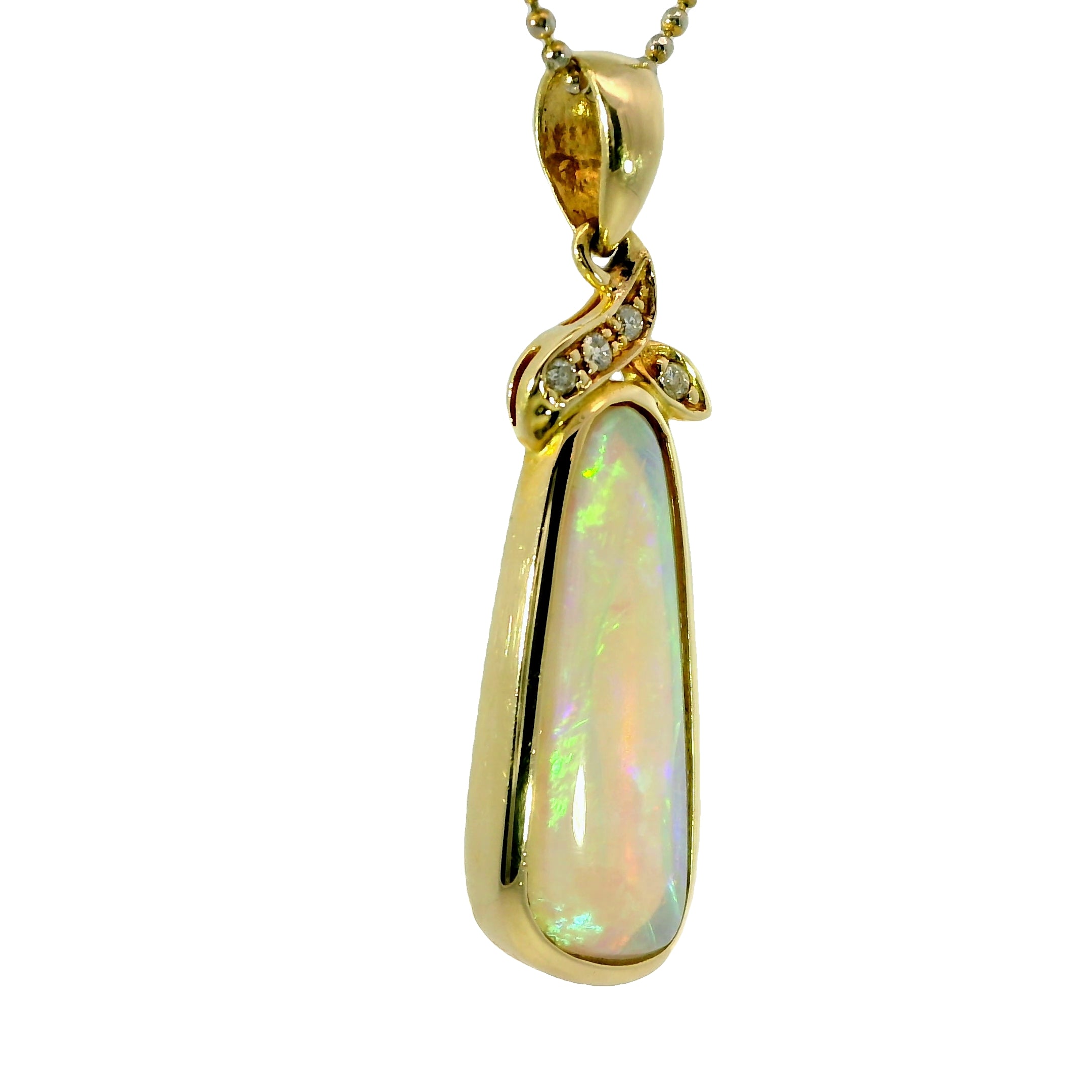 Light Opal Pendant in 14K Yellow Gold - Green-Blue