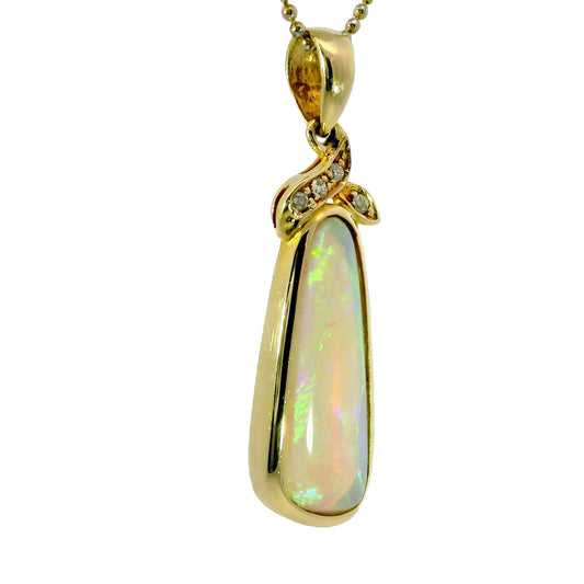 Light Opal Pendant in 14K Yellow Gold - Green-Blue
