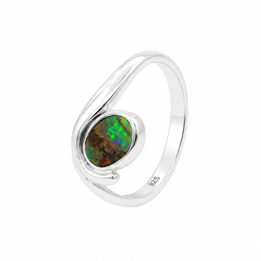 Boulder Opal Ring set in 925 Sterling Silver - Multicolour - Australian Opal Cutters and Pearl Divers