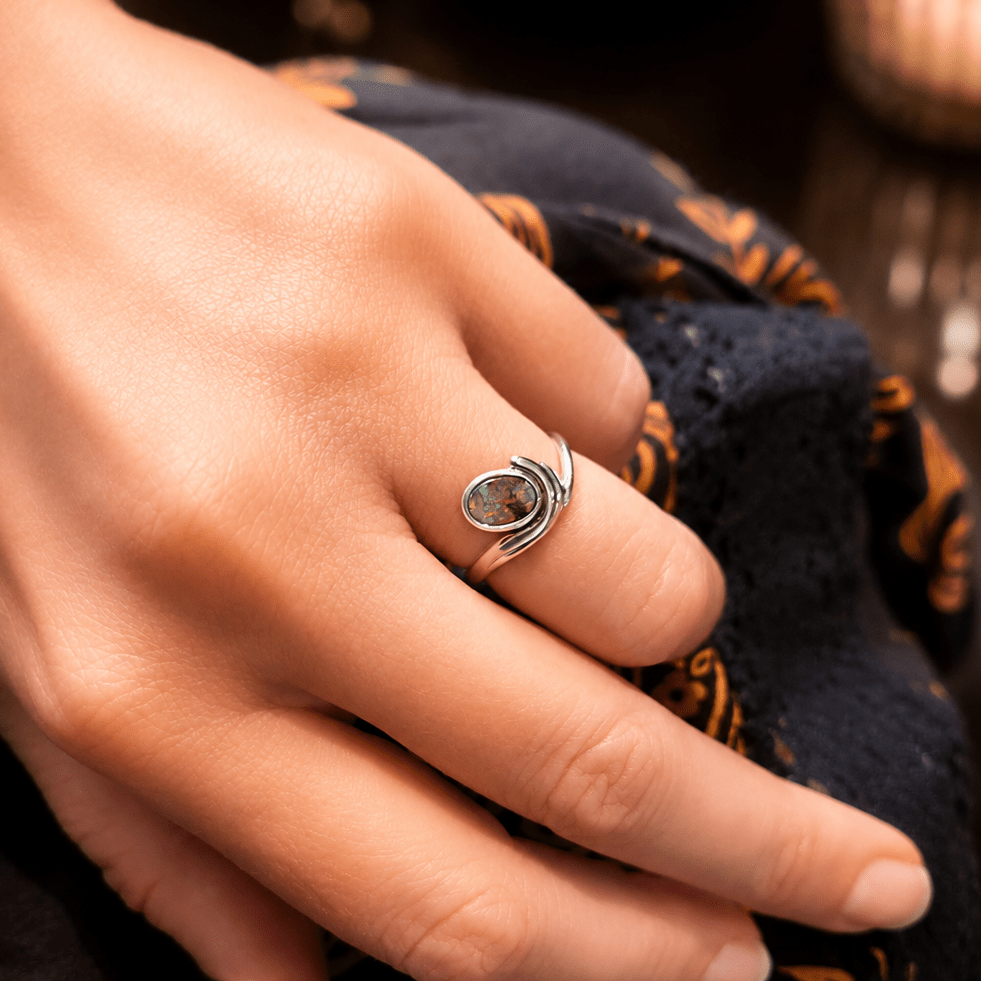 Boulder Opal Ring set in 925 Sterling Silver - Multicolour - Australian Opal Cutters and Pearl Divers