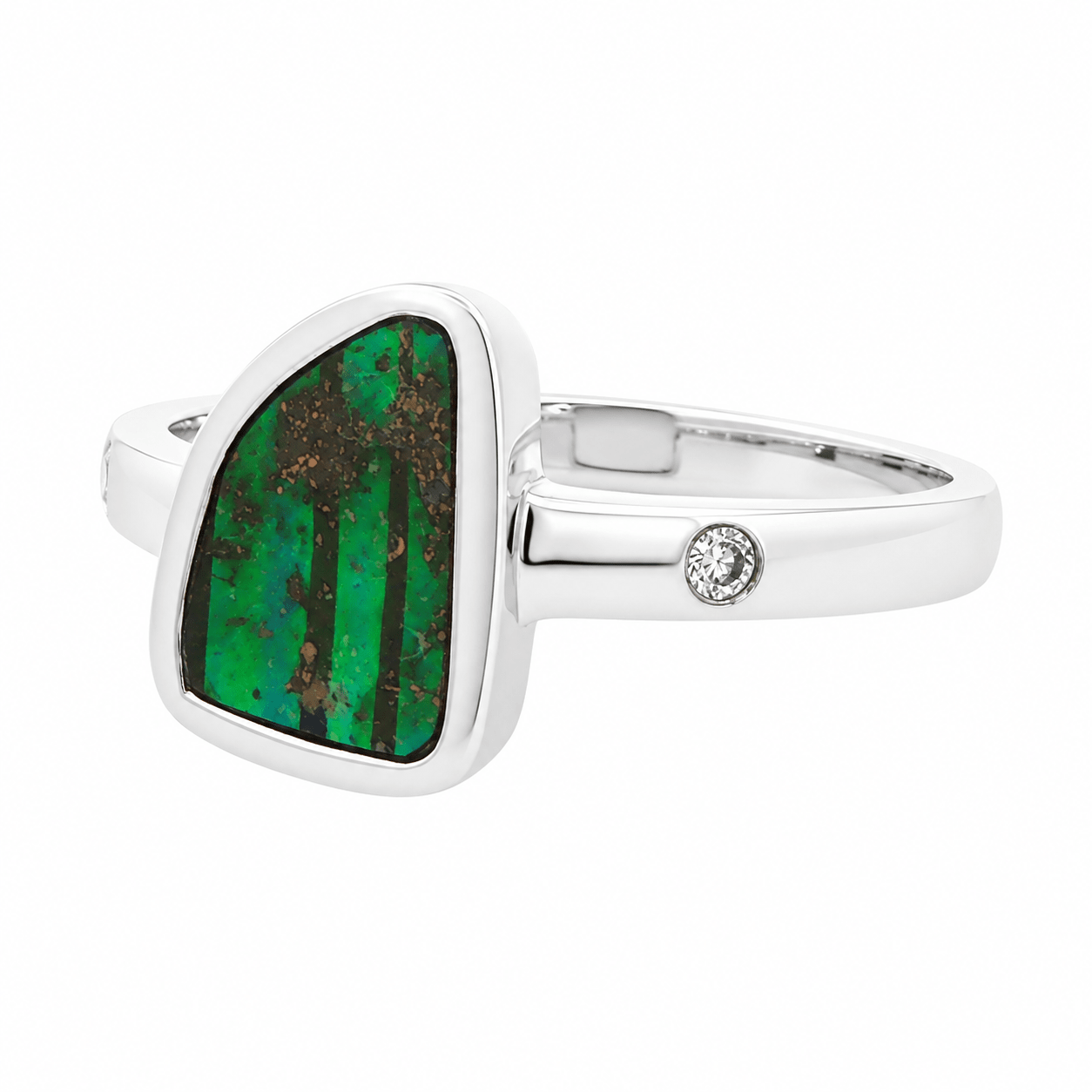 Boulder Opal Ring set in 925 Sterling Silver - Green-Blue - Australian Opal Cutters and Pearl Divers