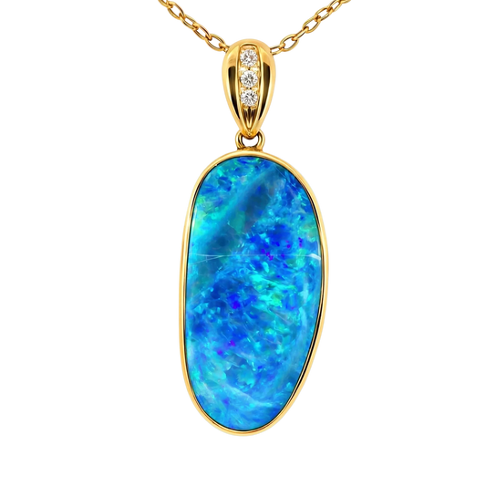 Doublet Opal Pendant in 14K Yellow Gold - Green-Blue - Australian Opal Cutters and Pearl Divers