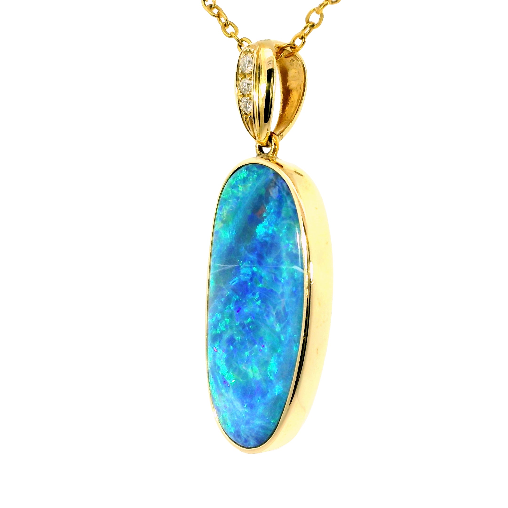 Doublet Opal Pendant in 14K Yellow Gold - Green-Blue