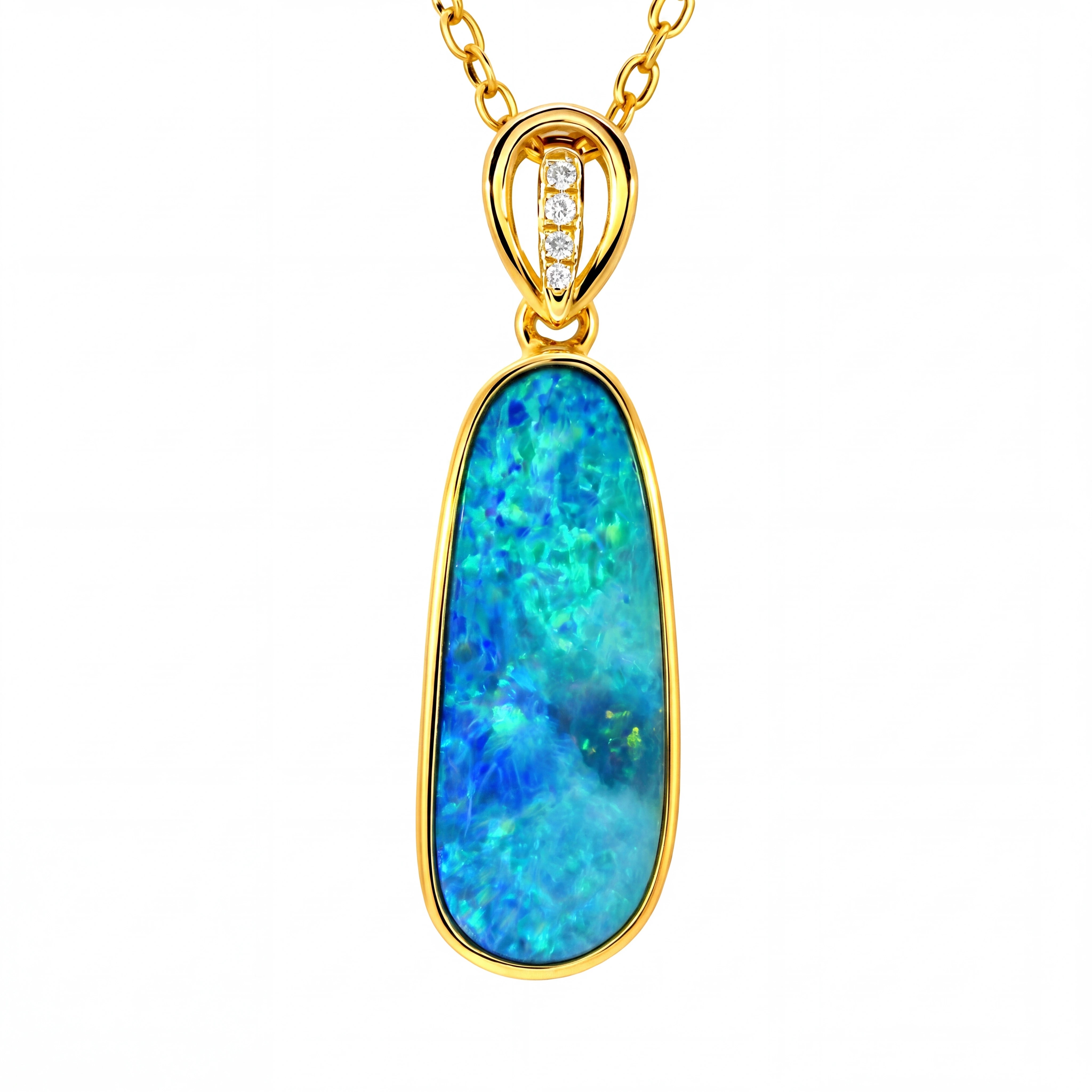 Doublet Opal Pendant in 14K Yellow Gold - Green-Blue - Australian Opal Cutters and Pearl Divers