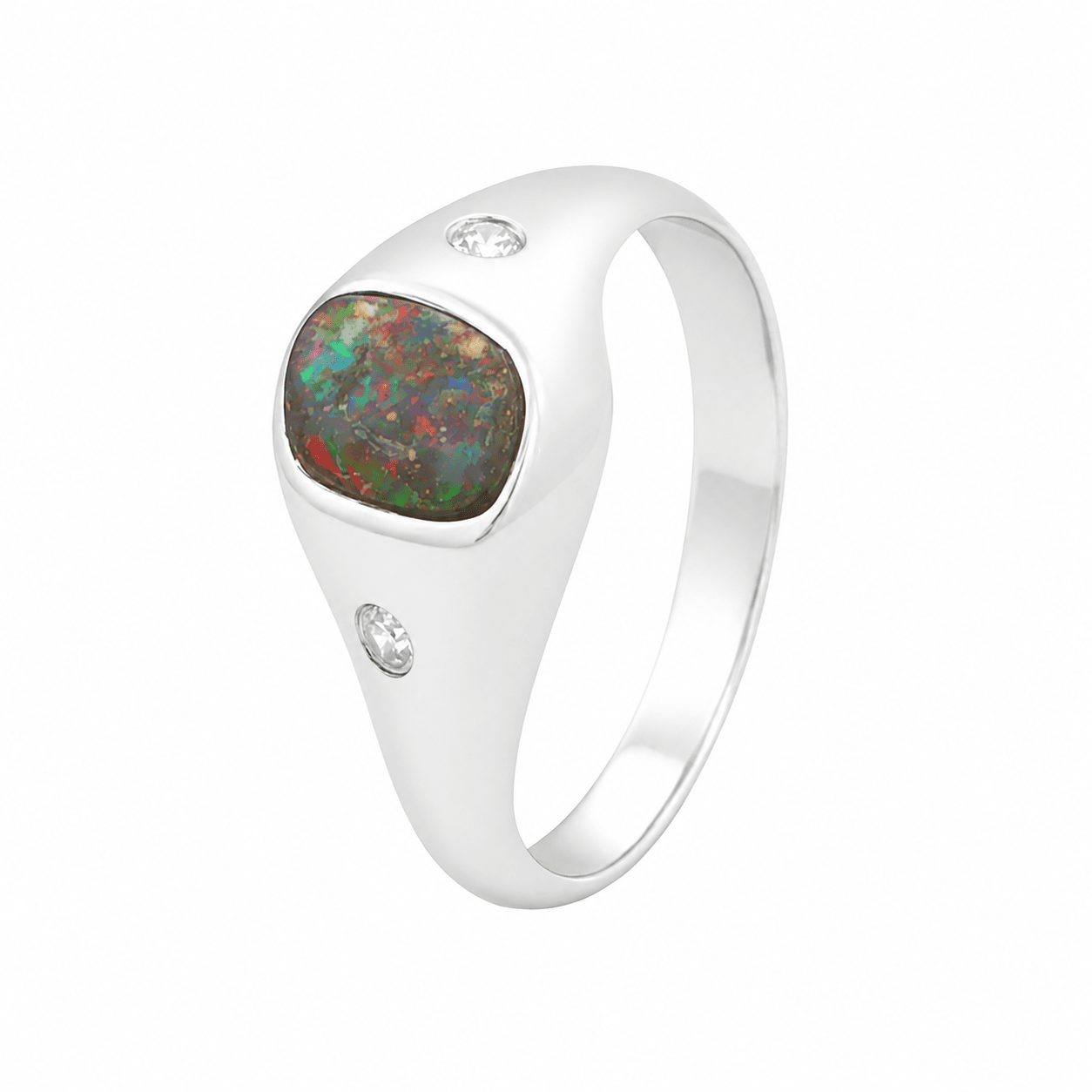 Freeform Boulder Opal Ring set in 925 Sterling Silver - Multicolour - Australian Opal Cutters and Pearl Divers