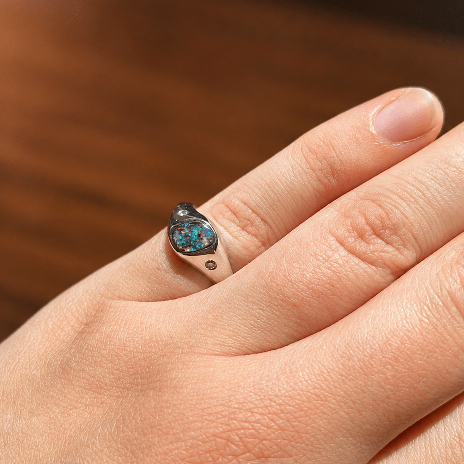 Freeform Boulder Opal Ring set in 925 Sterling Silver - Multicolour - Australian Opal Cutters and Pearl Divers