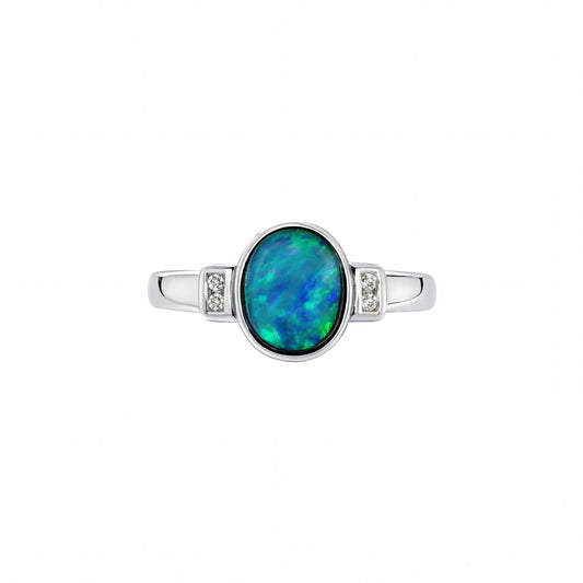 Doublet Opal Ring in 925 Sterling Silver - Multicolour - Australian Opal Cutters and Pearl Divers