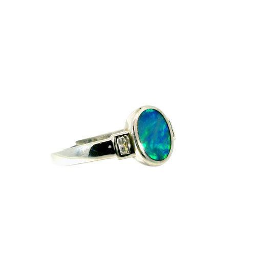Doublet Opal Ring in 925 Sterling Silver - Multicolour
