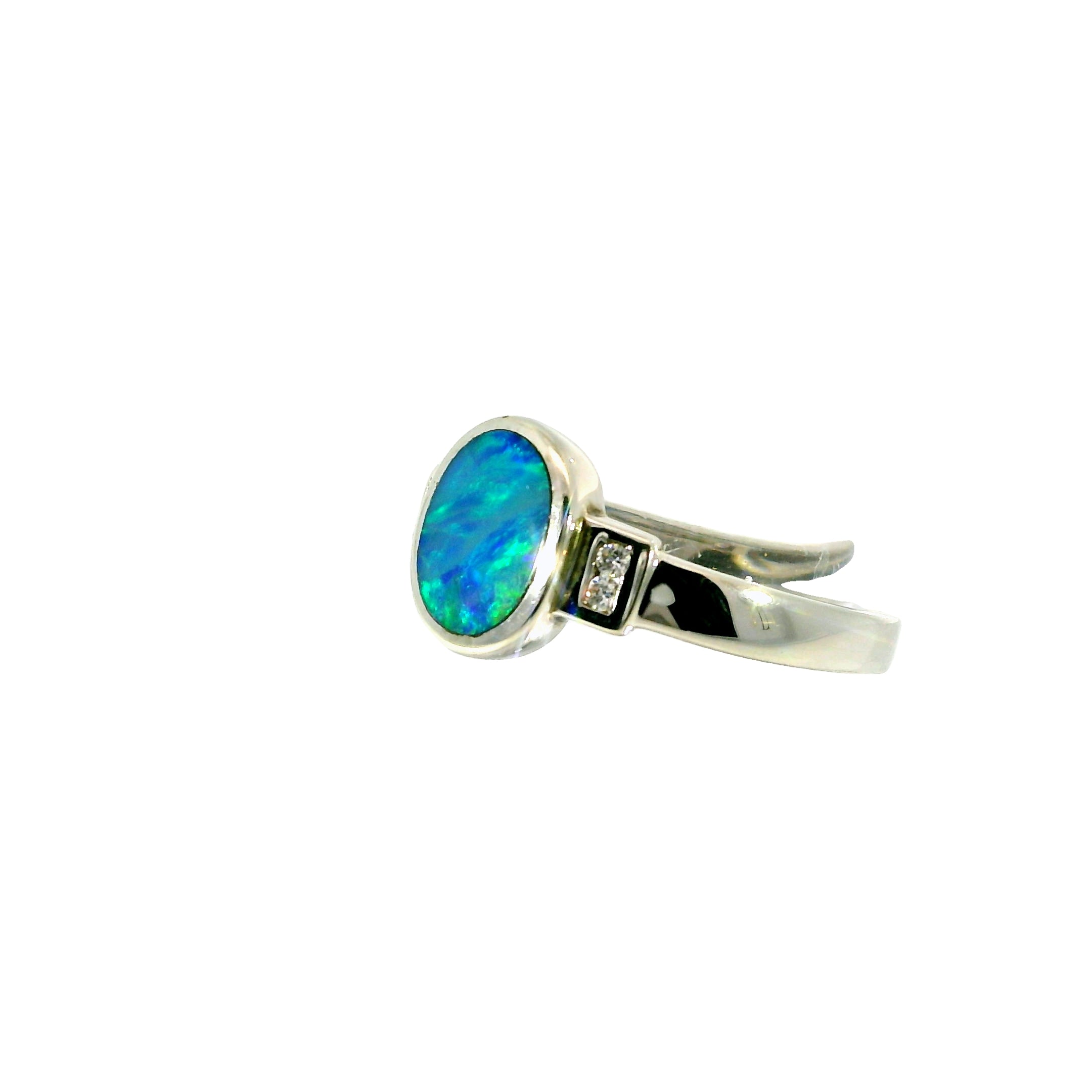 Doublet Opal Ring in 925 Sterling Silver - Multicolour