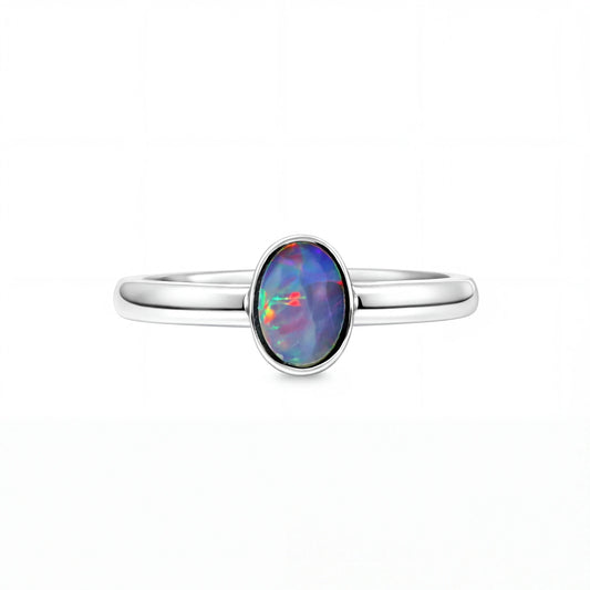 Doublet Opal Ring in 925 Sterling Silver - Multicolour - Australian Opal Cutters and Pearl Divers