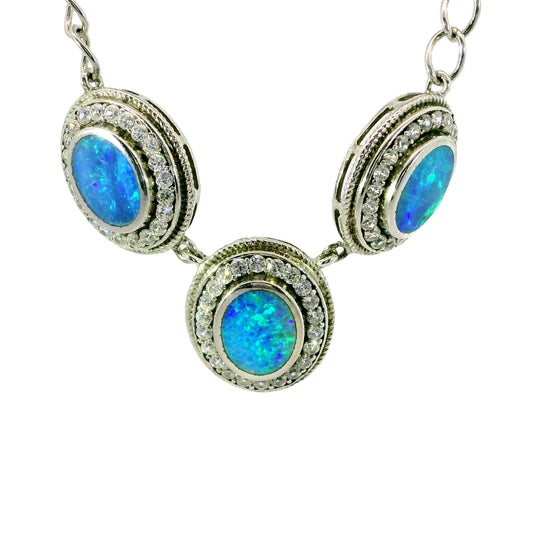 Doublet Opal Necklace in 925 Sterling Silver - Green-Blue