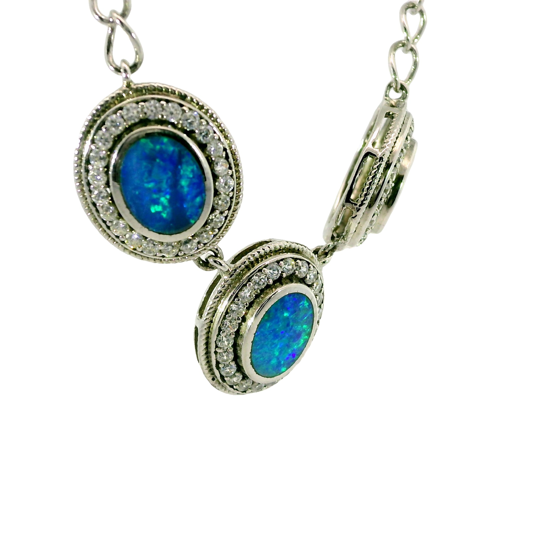 Doublet Opal Necklace in 925 Sterling Silver - Green-Blue