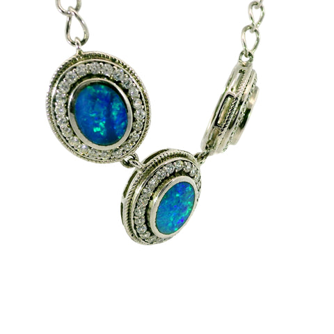 Doublet Opal Necklace in 925 Sterling Silver - Green-Blue Doublet Opal Necklace in 925 Sterling Silver - Green-Blue