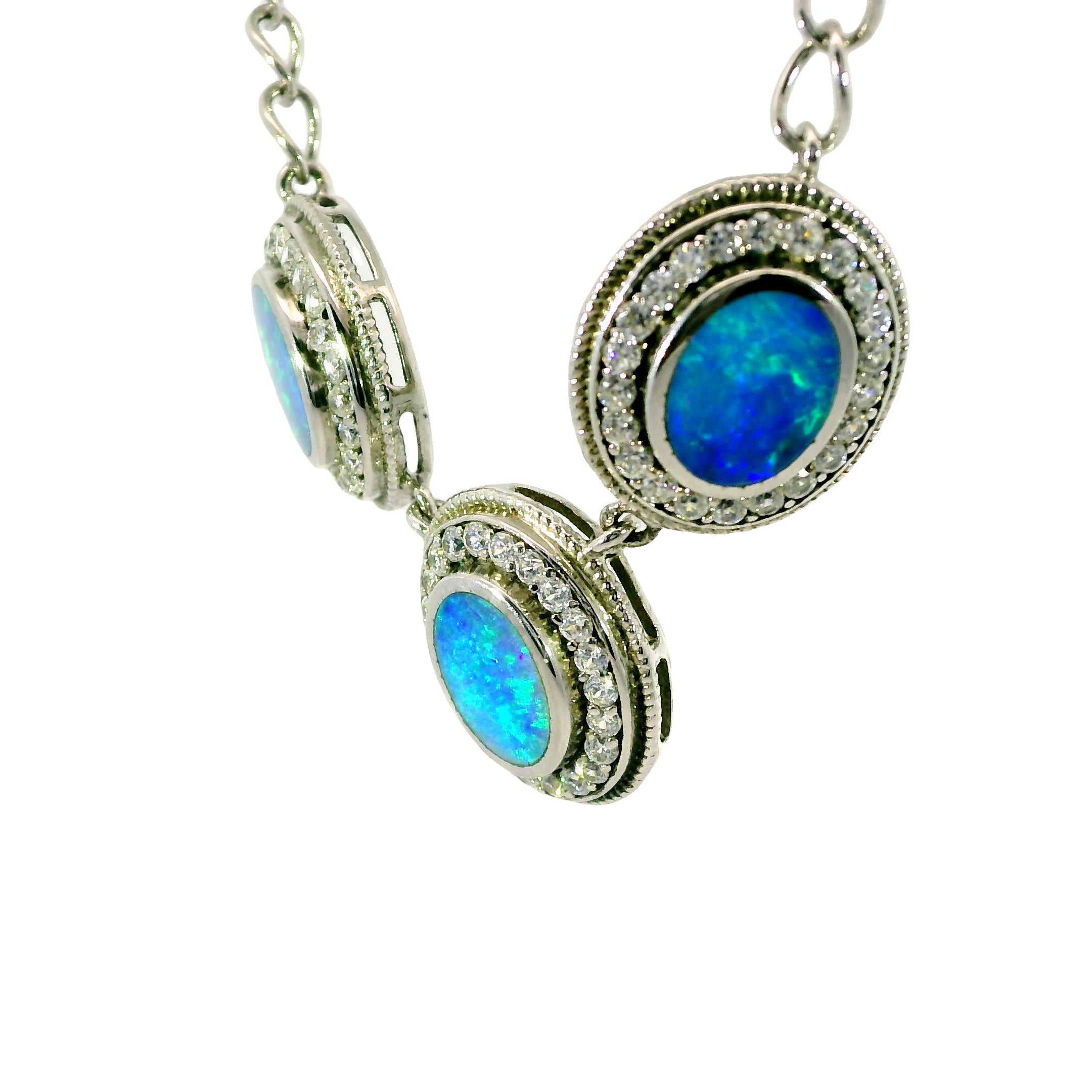Doublet Opal Necklace in 925 Sterling Silver - Green-Blue