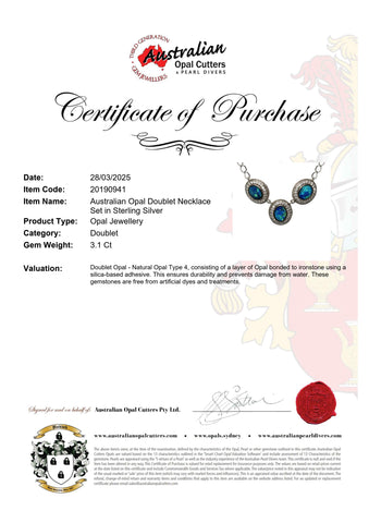 Doublet Opal Necklace in 925 Sterling Silver - Green-Blue Doublet Opal Necklace in 925 Sterling Silver - Green-Blue