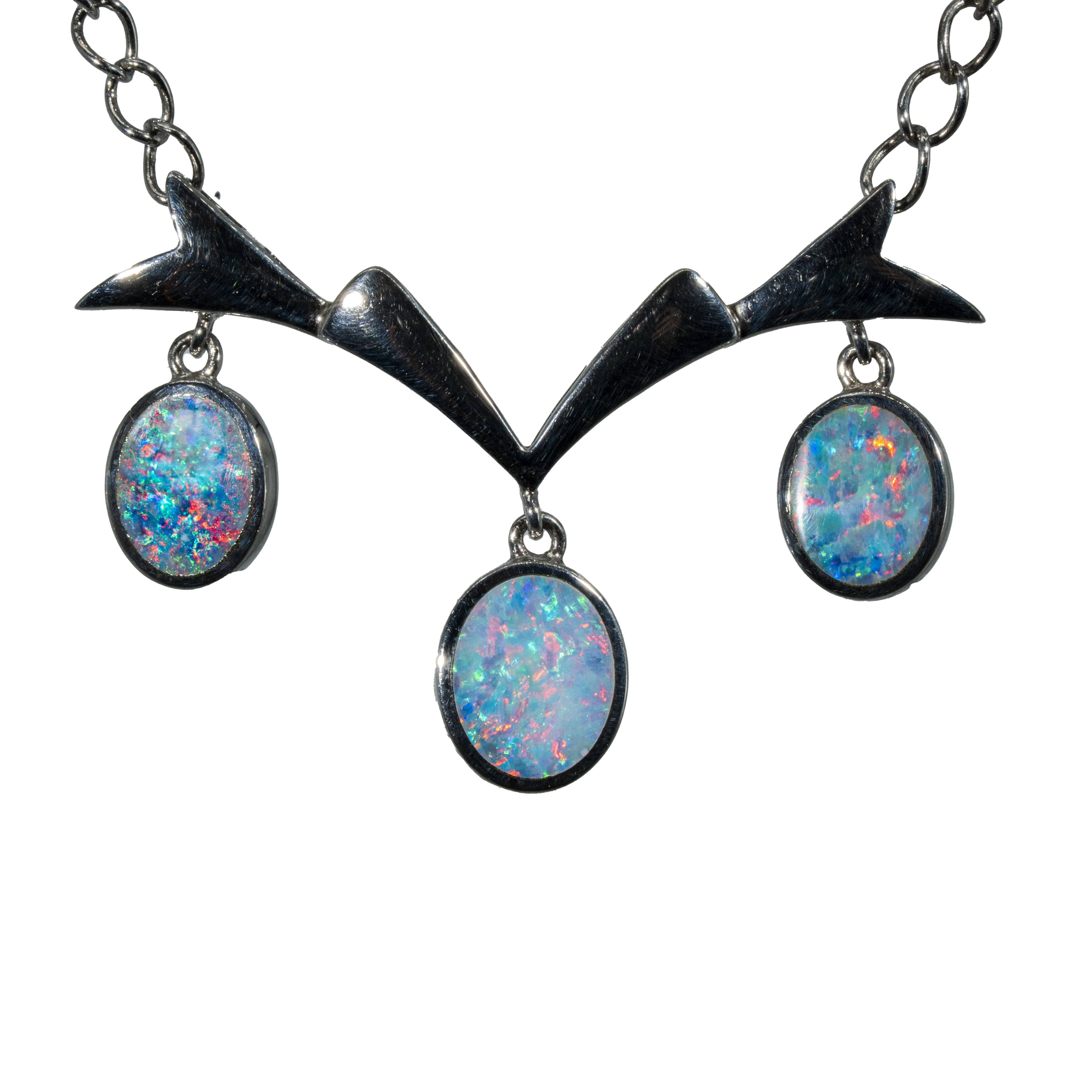Doublet Opal Necklace in 925 Sterling Silver - Multicolour
