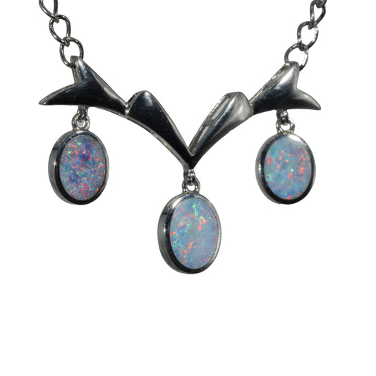 Doublet Opal Necklace in 925 Sterling Silver - Multicolour