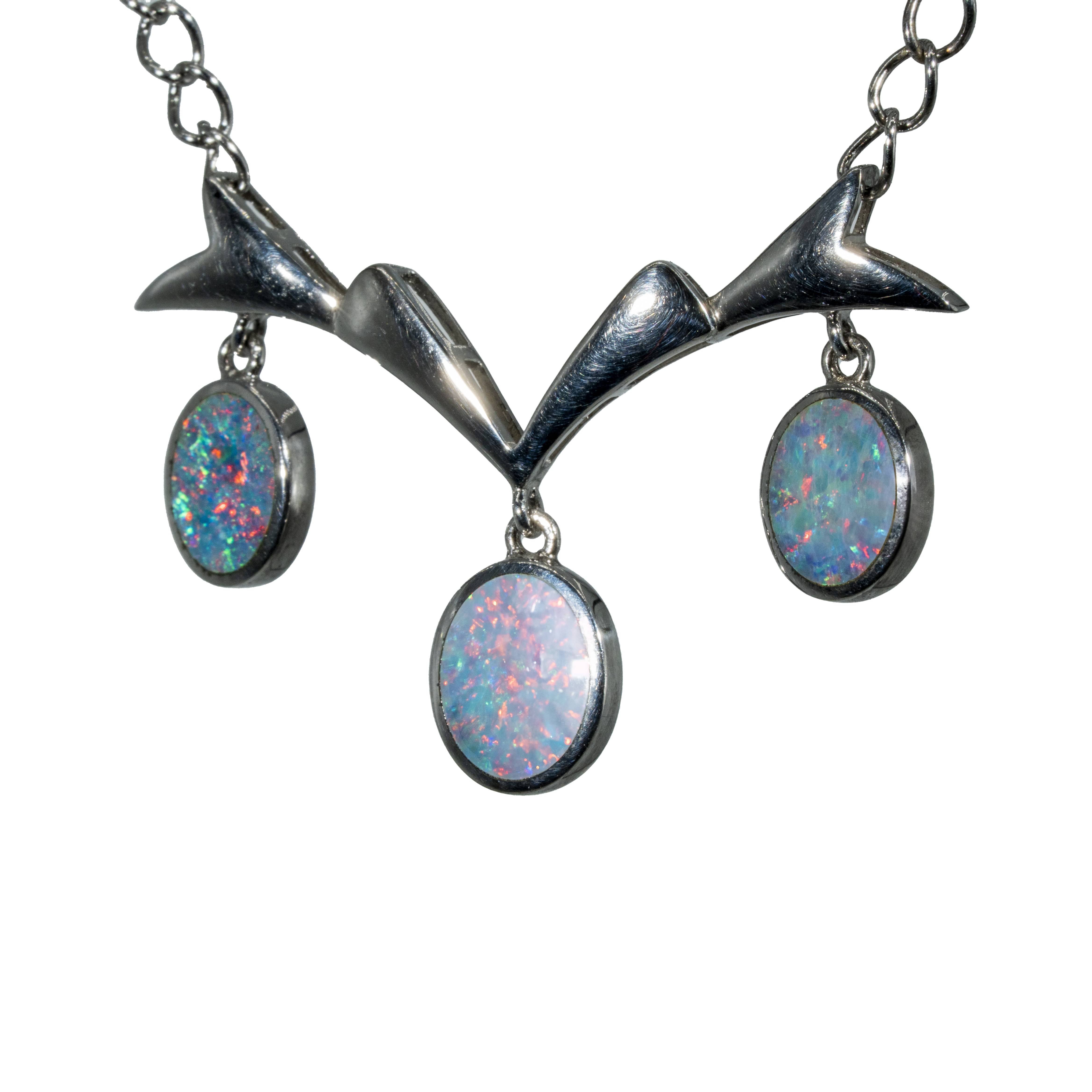 Doublet Opal Necklace in 925 Sterling Silver - Multicolour