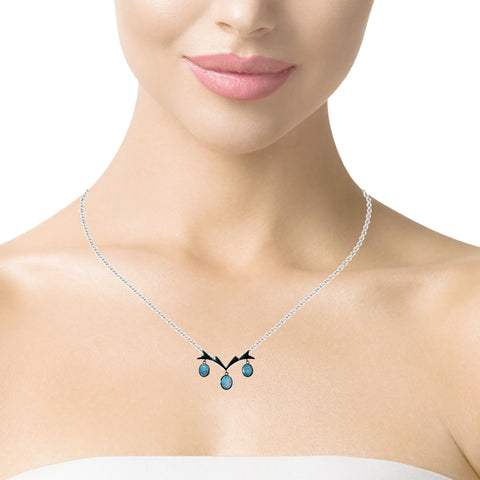 Doublet Opal Necklace in 925 Sterling Silver - Multicolour Doublet Opal Necklace in 925 Sterling Silver - Multicolour