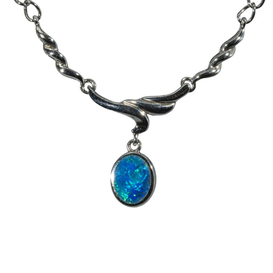 Doublet Opal Necklace in 925 Sterling Silver - Green-Blue