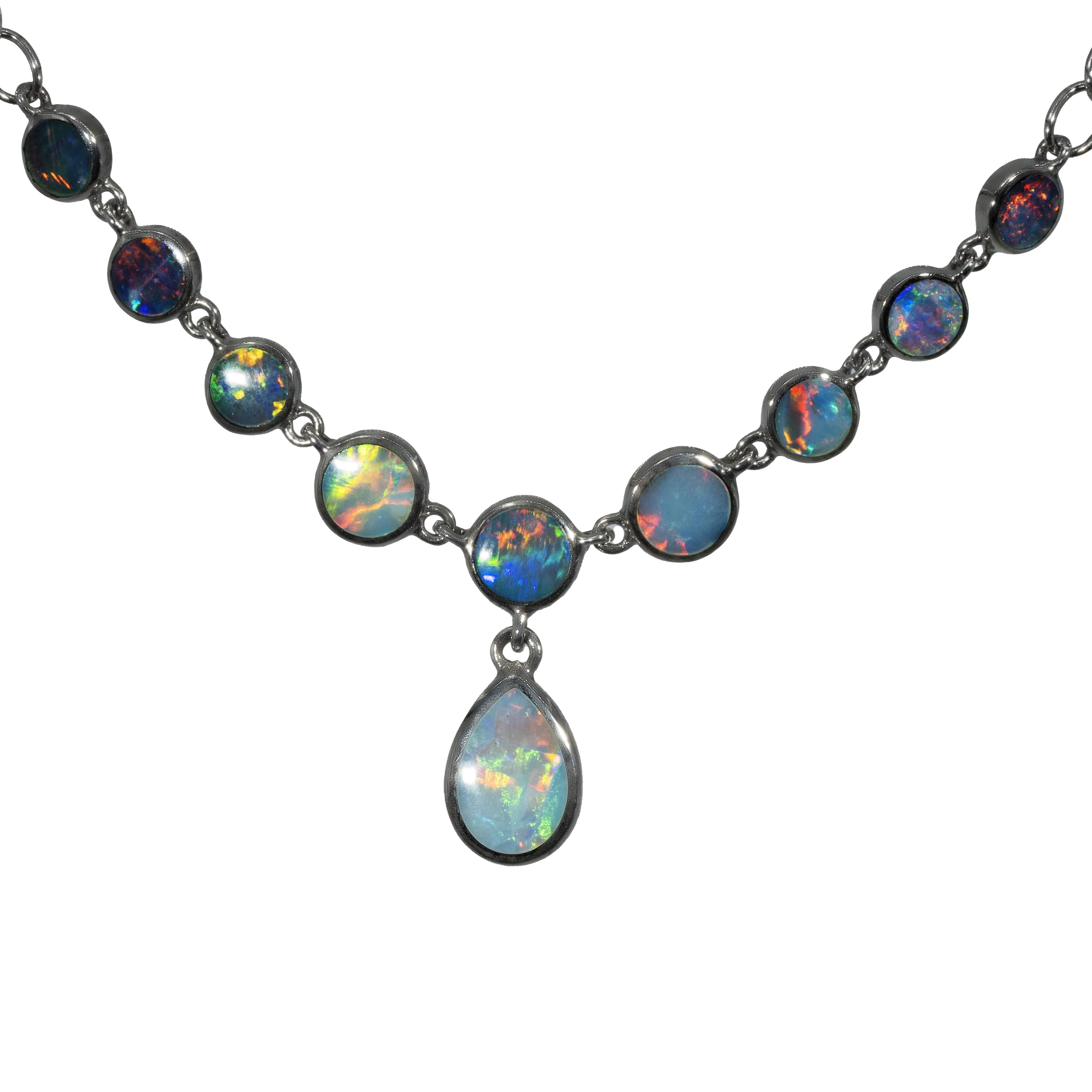 Doublet Opal Necklace in 925 Sterling Silver - Multicolour