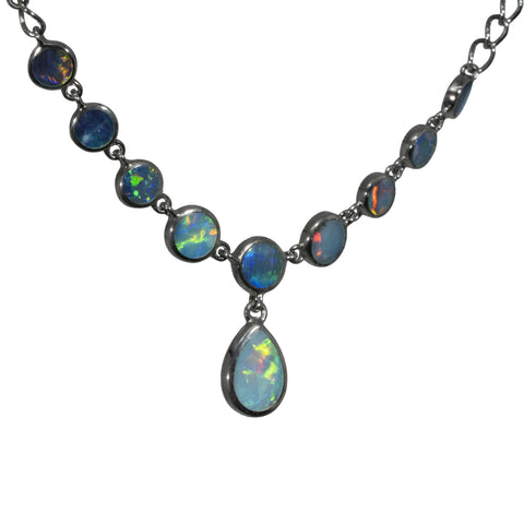 Doublet Opal Necklace in 925 Sterling Silver - Multicolour Doublet Opal Necklace in 925 Sterling Silver - Multicolour