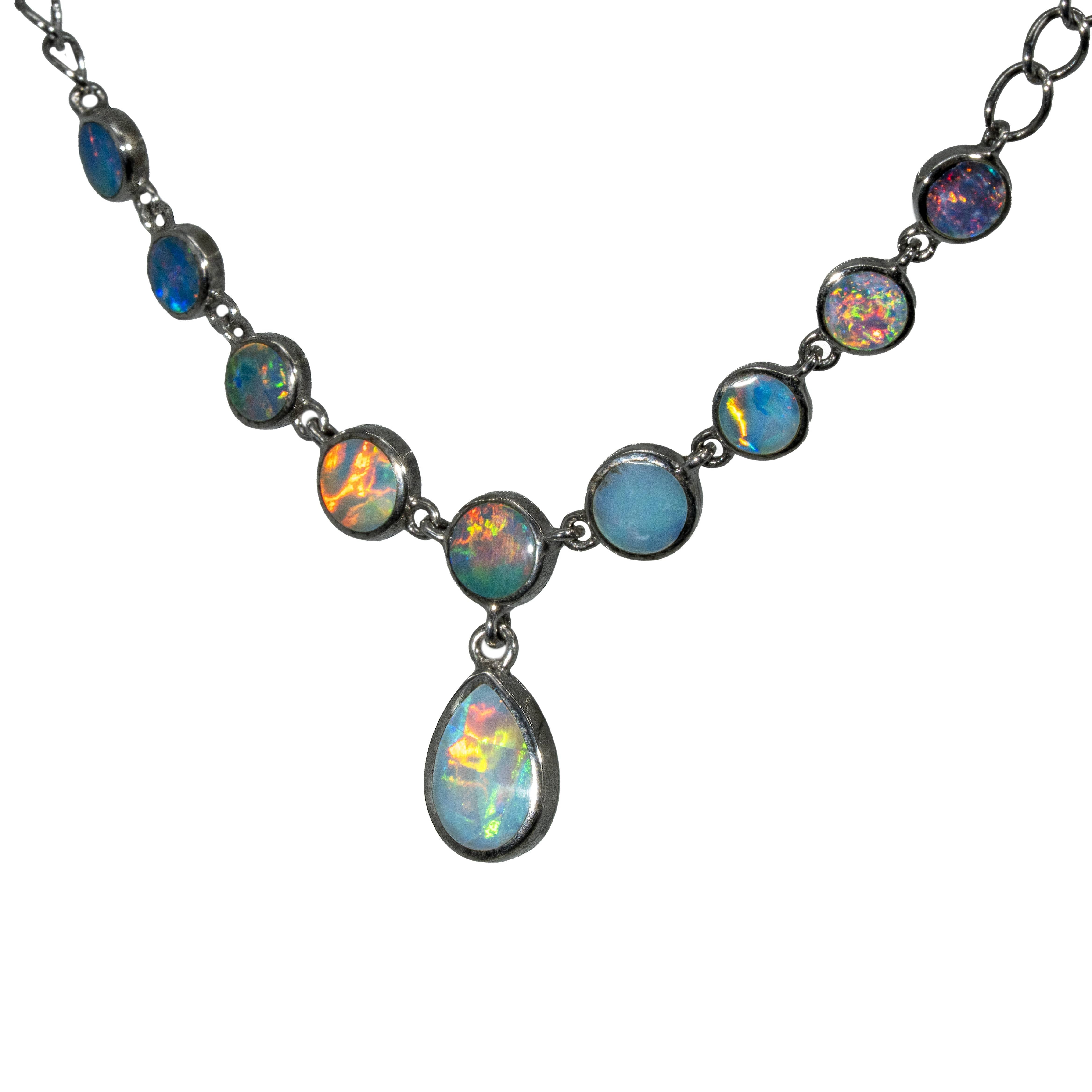 Doublet Opal Necklace in 925 Sterling Silver - Multicolour