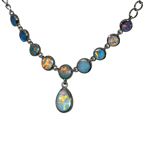 Doublet Opal Necklace in 925 Sterling Silver - Multicolour Doublet Opal Necklace in 925 Sterling Silver - Multicolour