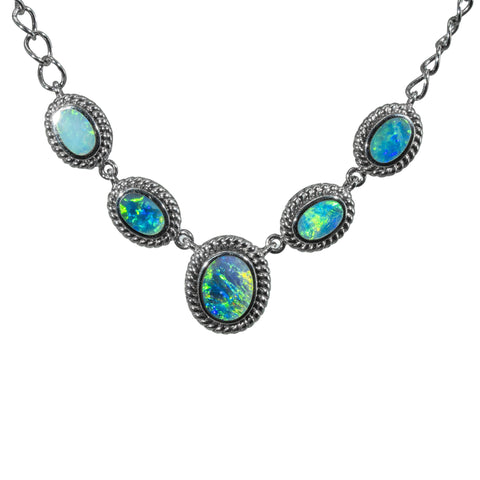 Doublet Opal Necklace in 925 Sterling Silver - Green-Blue Doublet Opal Necklace in 925 Sterling Silver - Green-Blue