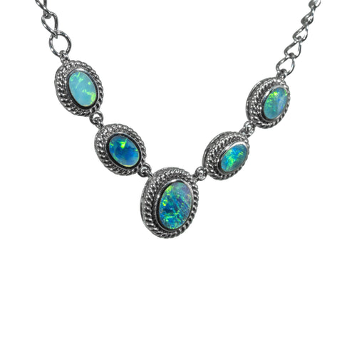 Doublet Opal Necklace in 925 Sterling Silver - Green-Blue Doublet Opal Necklace in 925 Sterling Silver - Green-Blue
