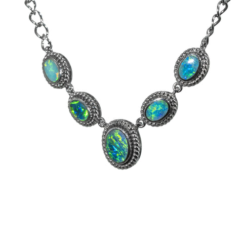 Doublet Opal Necklace in 925 Sterling Silver - Green-Blue Doublet Opal Necklace in 925 Sterling Silver - Green-Blue