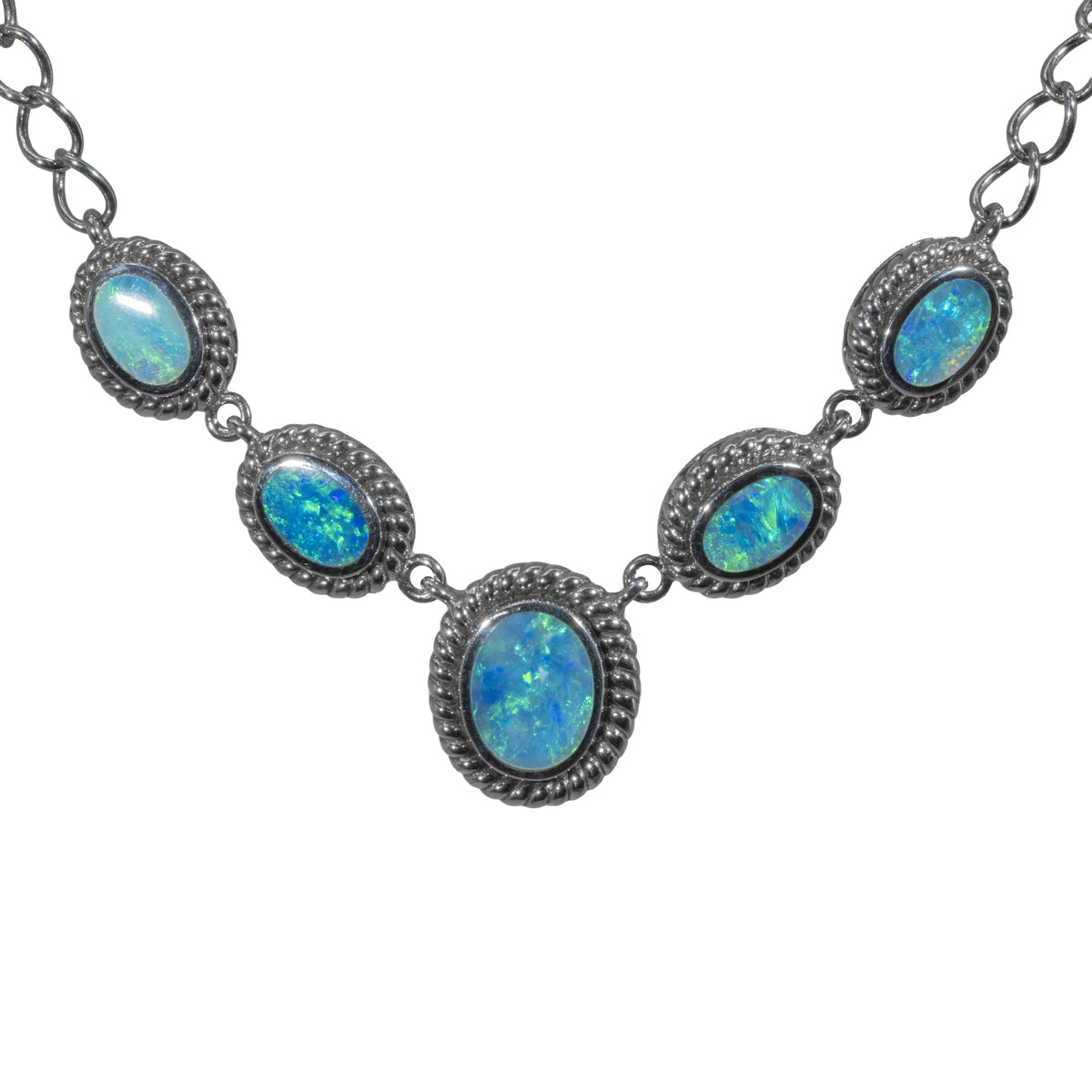 Doublet Opal Necklace in 925 Sterling Silver - Green-Blue