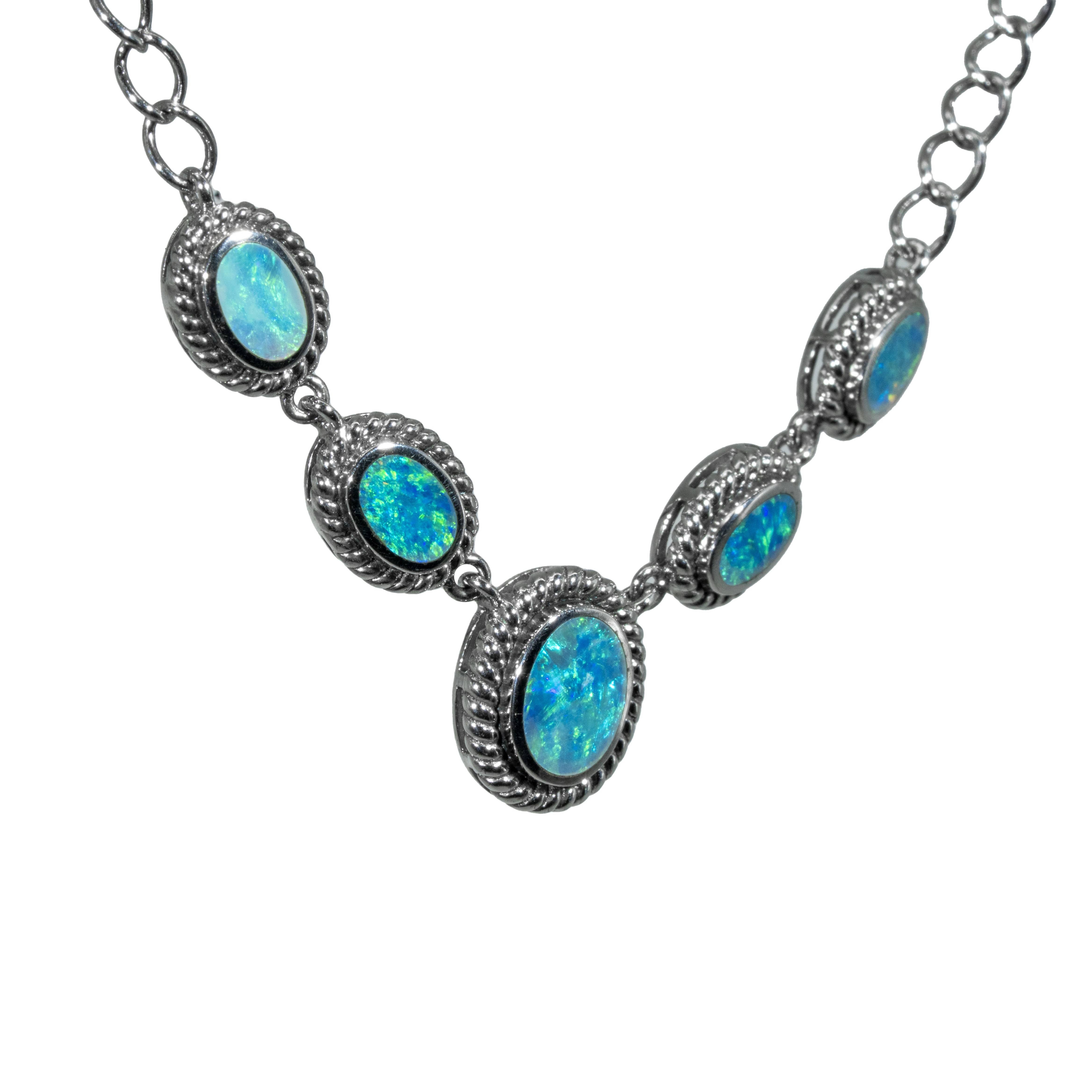 Doublet Opal Necklace in 925 Sterling Silver - Green-Blue
