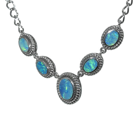 Doublet Opal Necklace in 925 Sterling Silver - Green-Blue Doublet Opal Necklace in 925 Sterling Silver - Green-Blue