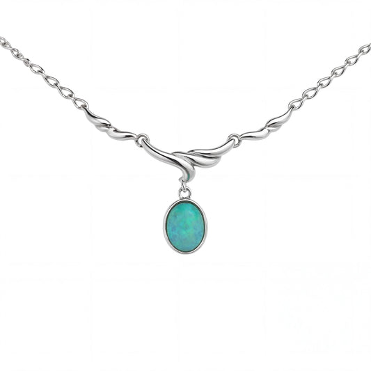 Doublet Opal Necklace in 925 Sterling Silver - Green-Blue - Australian Opal Cutters and Pearl Divers
