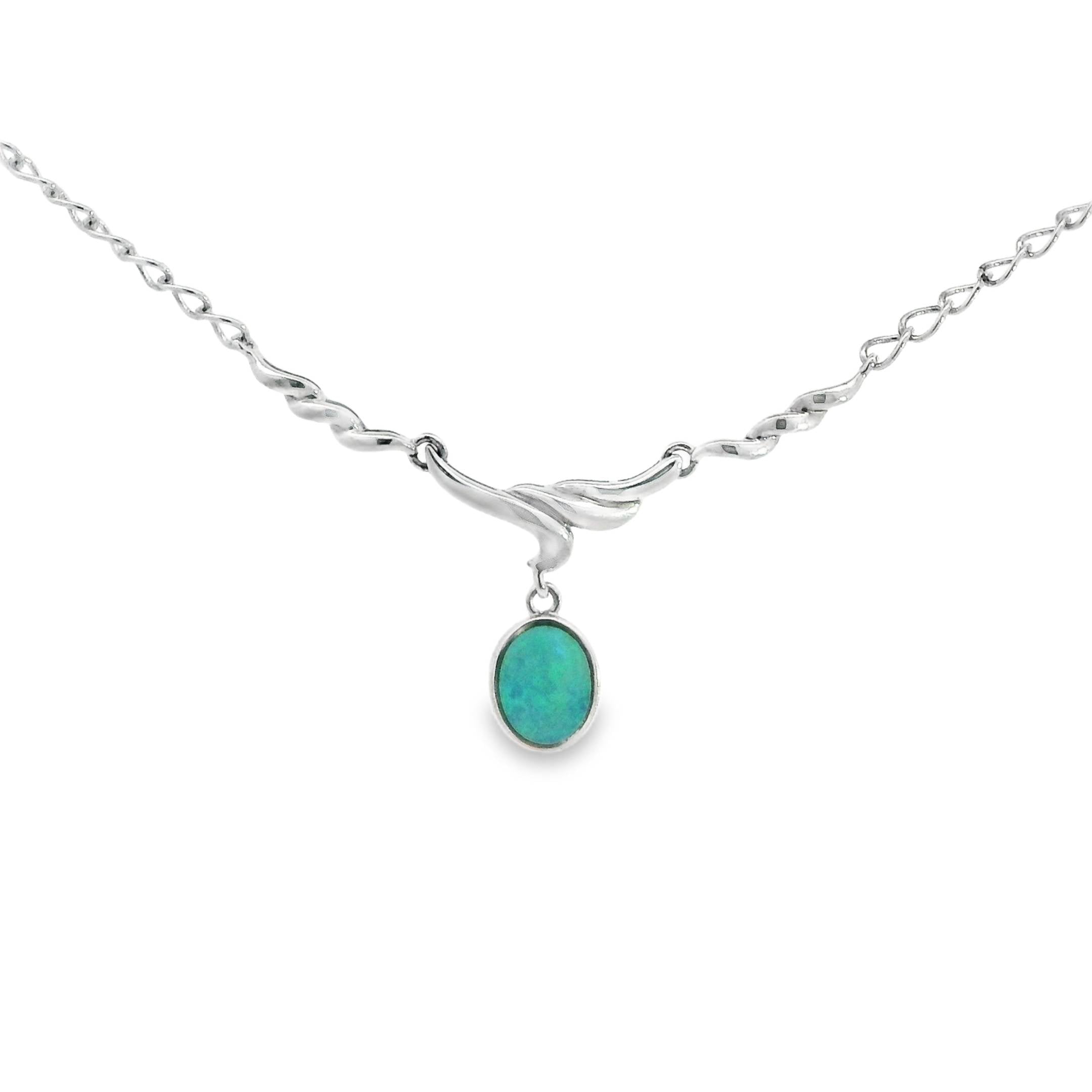 Doublet Opal Necklace in 925 Sterling Silver - Green-Blue