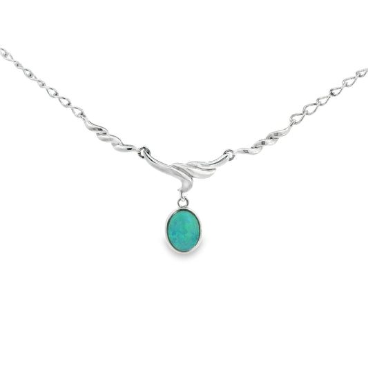 Doublet Opal Necklace in 925 Sterling Silver - Green-Blue