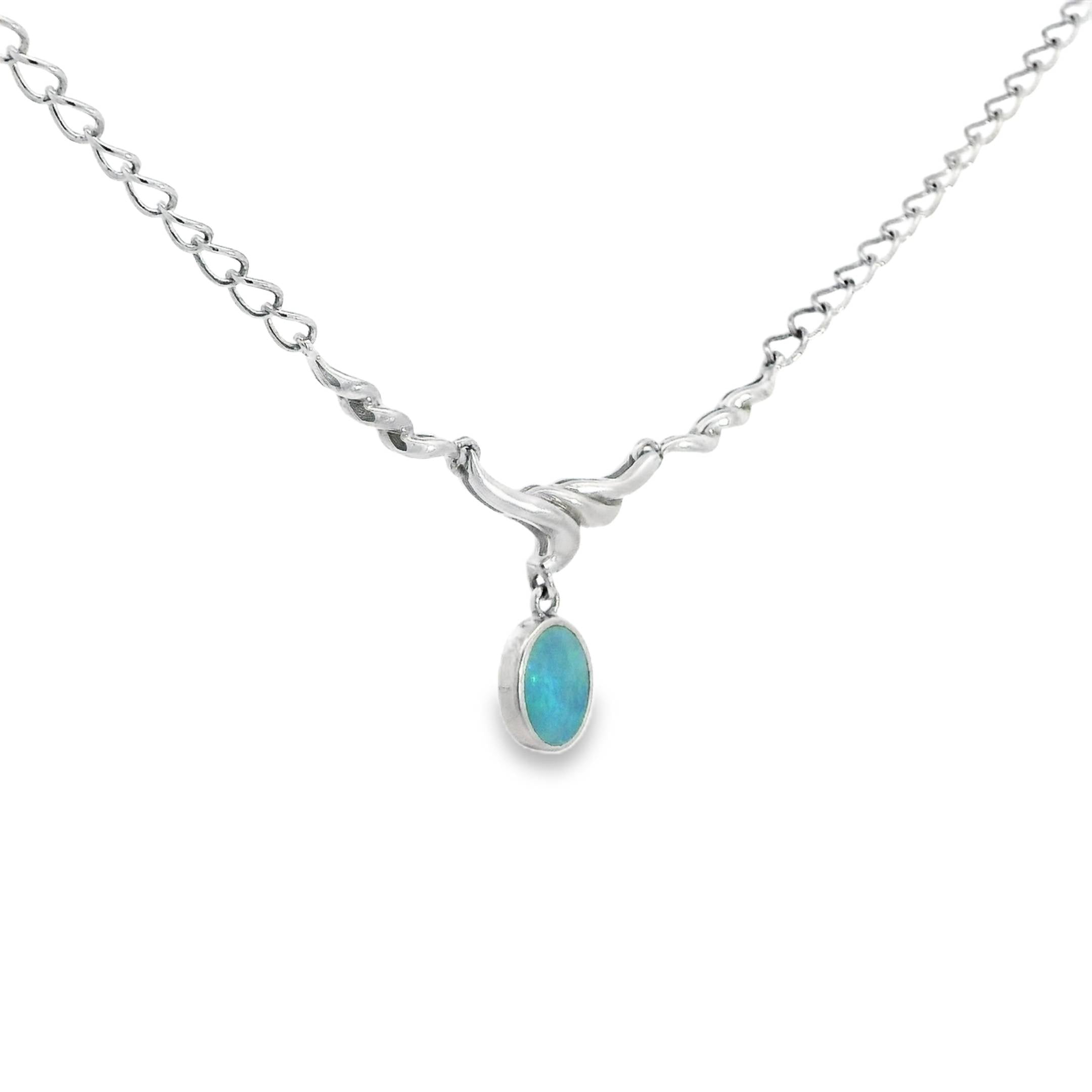 Doublet Opal Necklace in 925 Sterling Silver - Green-Blue