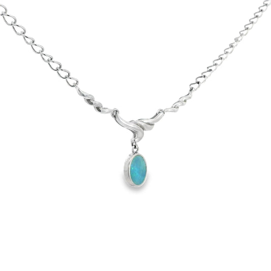 Doublet Opal Necklace in 925 Sterling Silver - Green-Blue