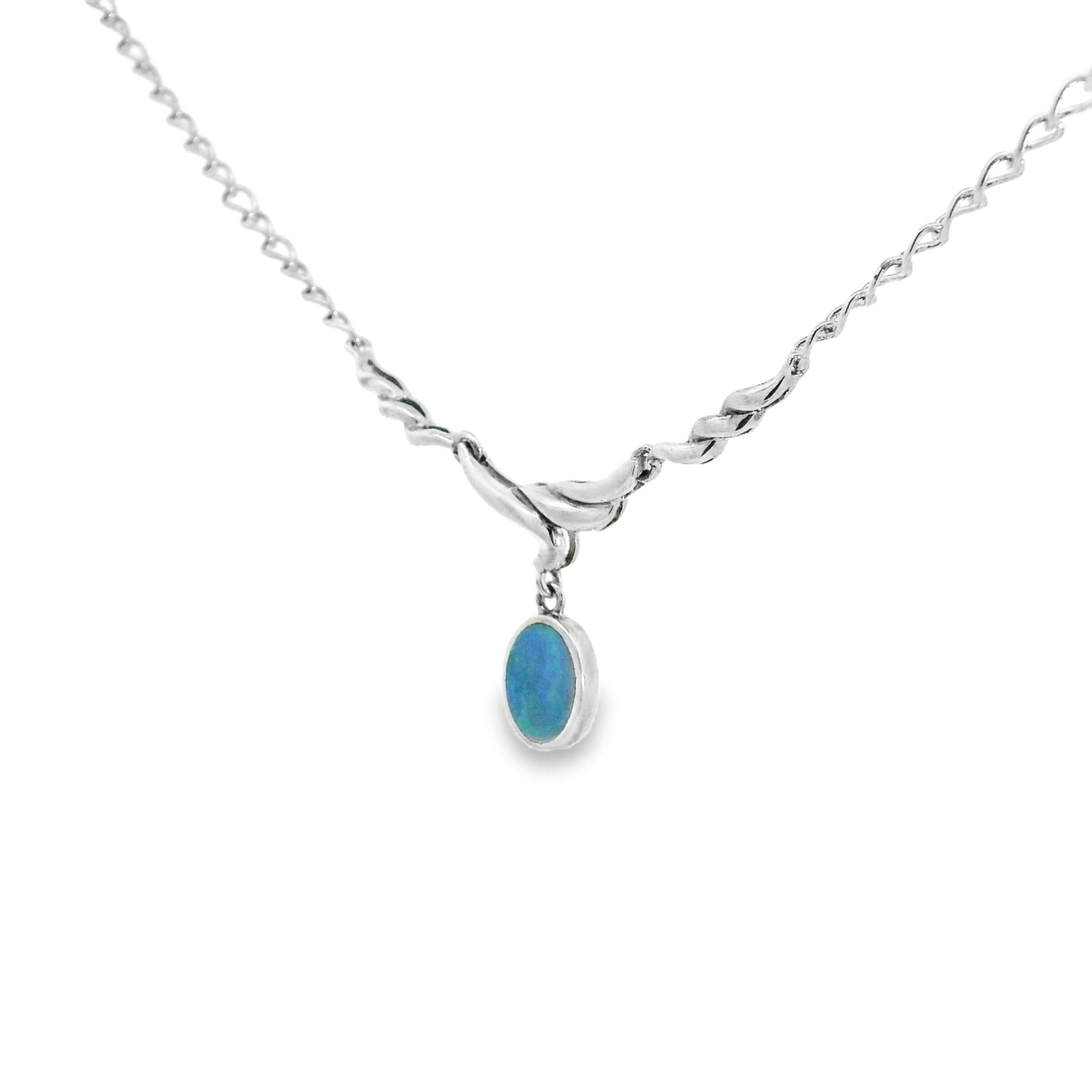 Doublet Opal Necklace in 925 Sterling Silver - Green-Blue