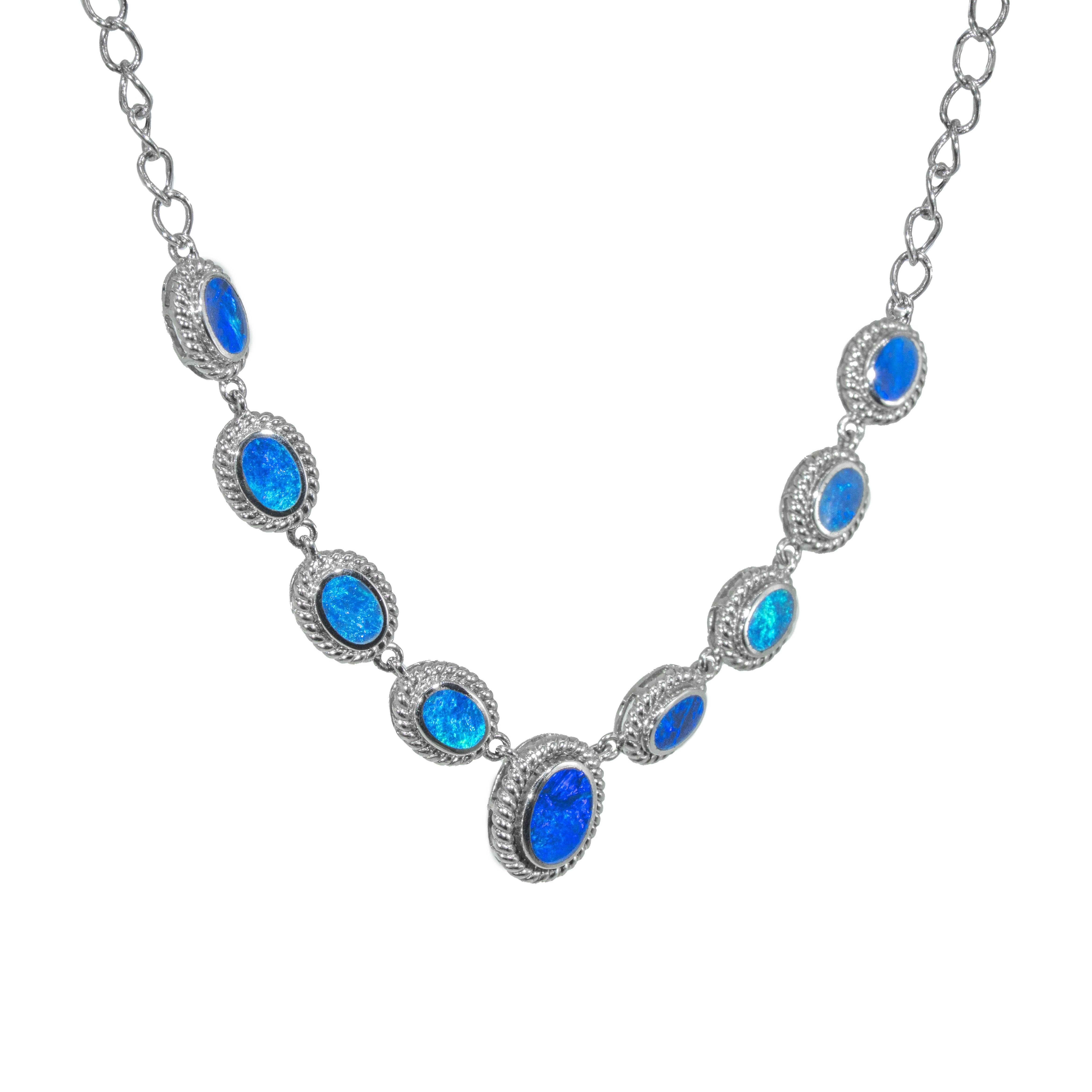 Doublet Opal Necklace in 925 Sterling Silver - Green-Blue