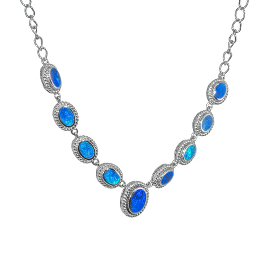 Doublet Opal Necklace in 925 Sterling Silver - Green-Blue